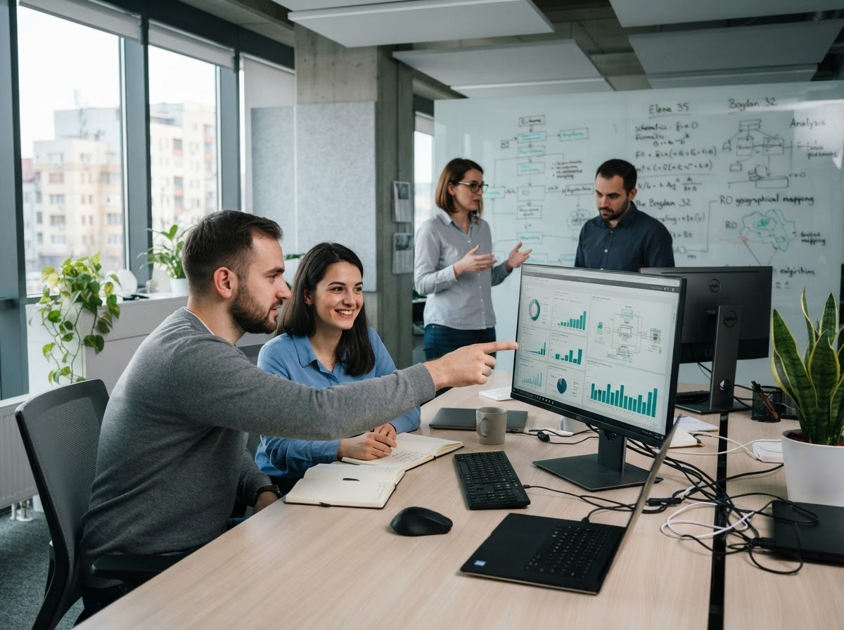 Rasomelac IA — echipă analizând date de piață pentru optimizarea strategiilor DCA